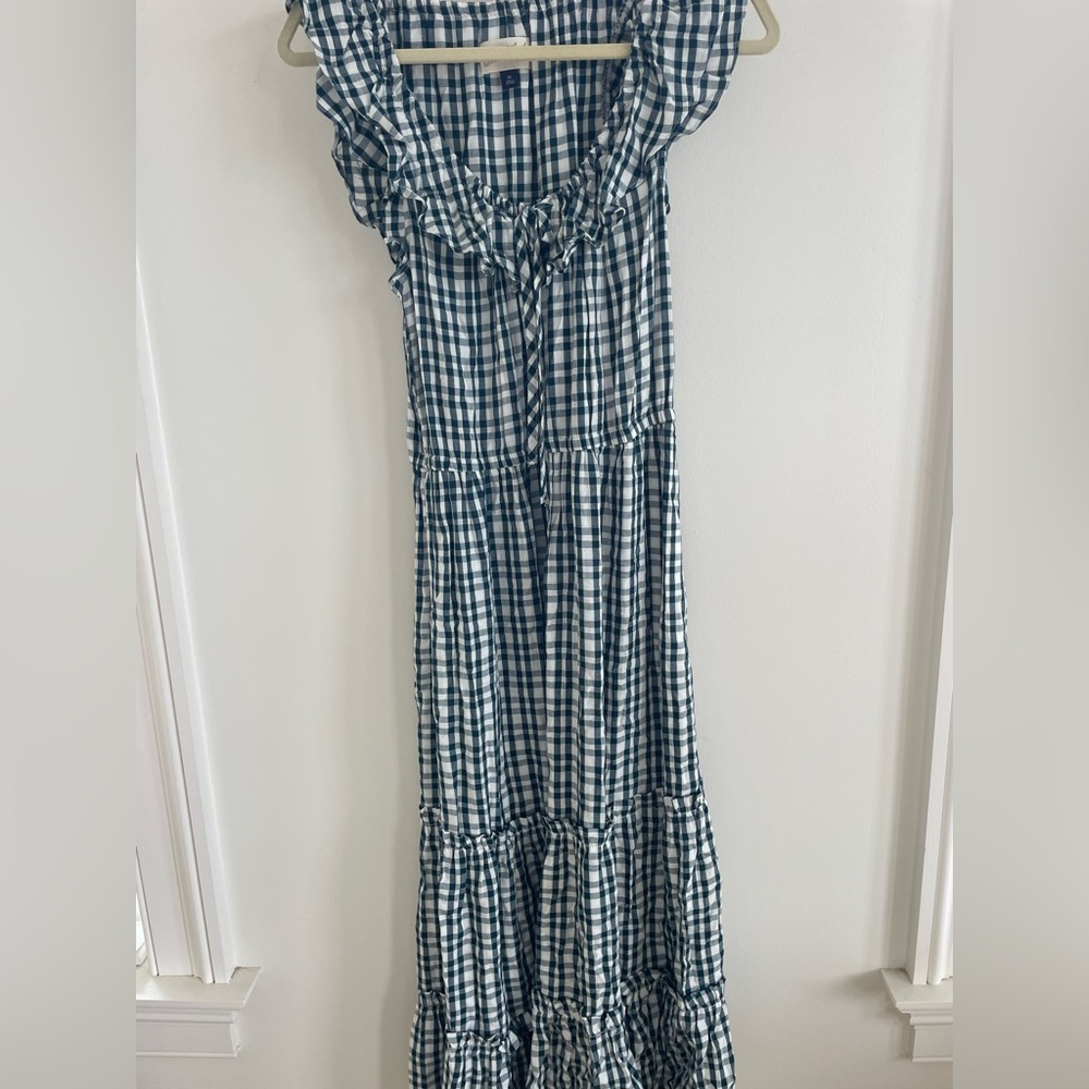 Blue and White Gingham Maxi Dress